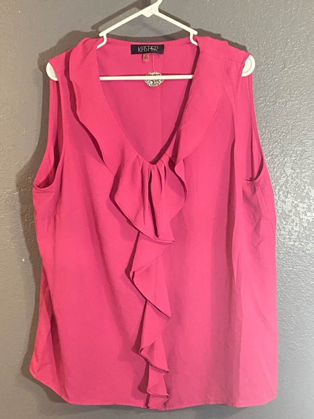 Kasper Hot Pink Ruffle V-Neck Sleeveless Blouse